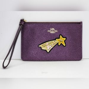 Coach Sequin Star Leather Wristlet *Metallic Rasberry* EUC